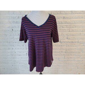 Isaac Mizrahi Live QVC Womens Top 1X Plus Tee Blue Stripe Cotton STR151E
